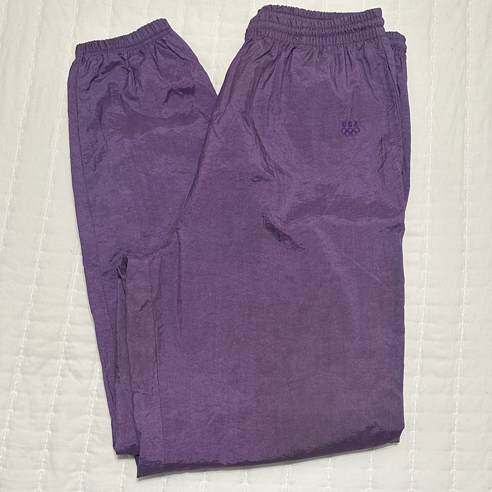 Vintage 90s USA Olympic Logo JCPenney Nylon Windbreaker Purple Pants Mens Large